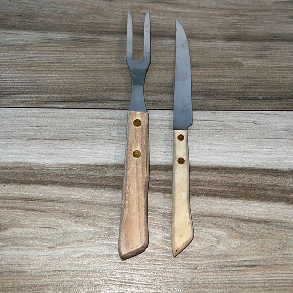 Vintage Hanford Forge stainless steel meat Carving fork Japan Wood Handle & Knif - Picture 6 of 6